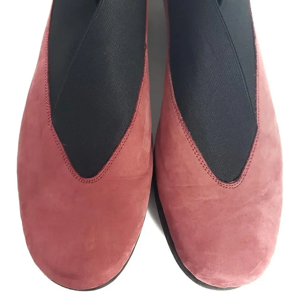 Flexx Stretch Run Wedge Red Shoes Comfort Slip On Nubuck Leather Flats Size 39 8